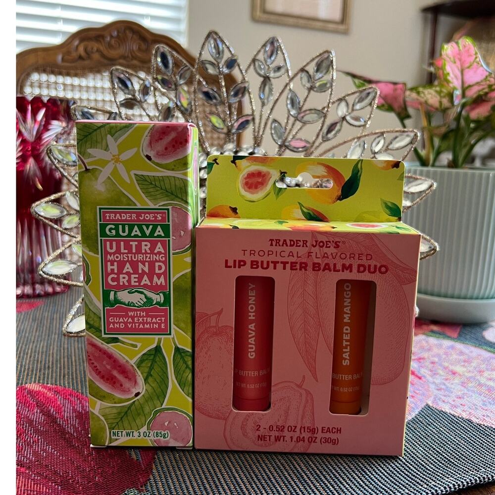 Trader Joe’s Guava Hand Cream Trio + Lip Butter Balm Duo Gift Set New